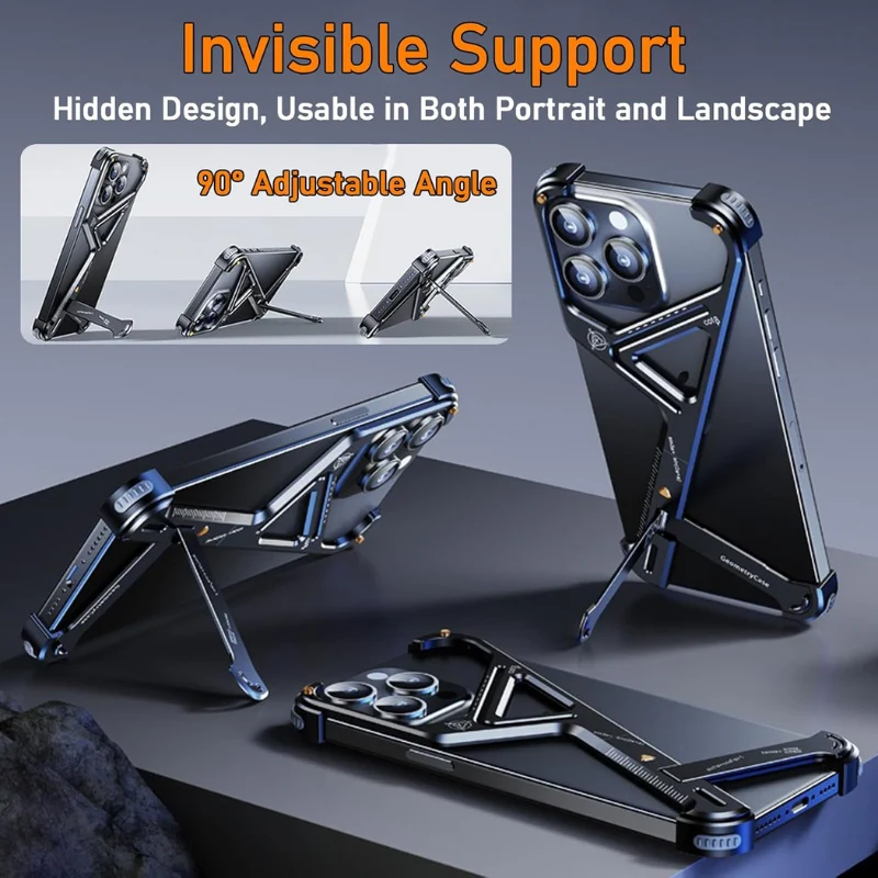 [Invisible Stand] Apple iPhone 16 Pro / Pro Max Slim Shockproof Bumper Sleek Minimalist Frameless Aluminum Shells Mechanics Series Case - Image 8