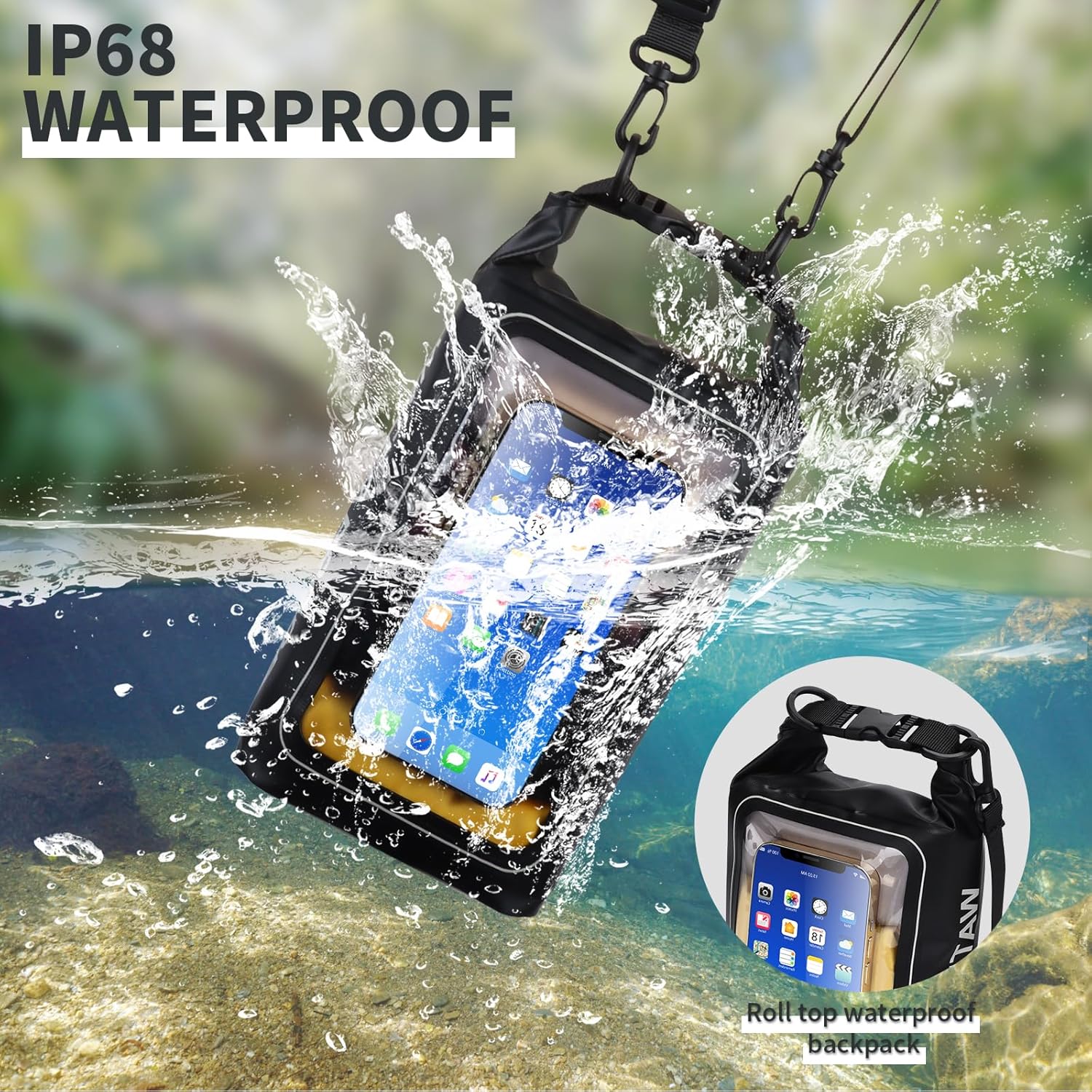 IP68 Waterproof Dry Bag 2L - Roll Top Waterproof Pool Bag,dry bags for kayaking waterproof-w/Phone Pouch,Large Waterproof Phone Pouch,Boating & Kayak Accessories camping - Image 8