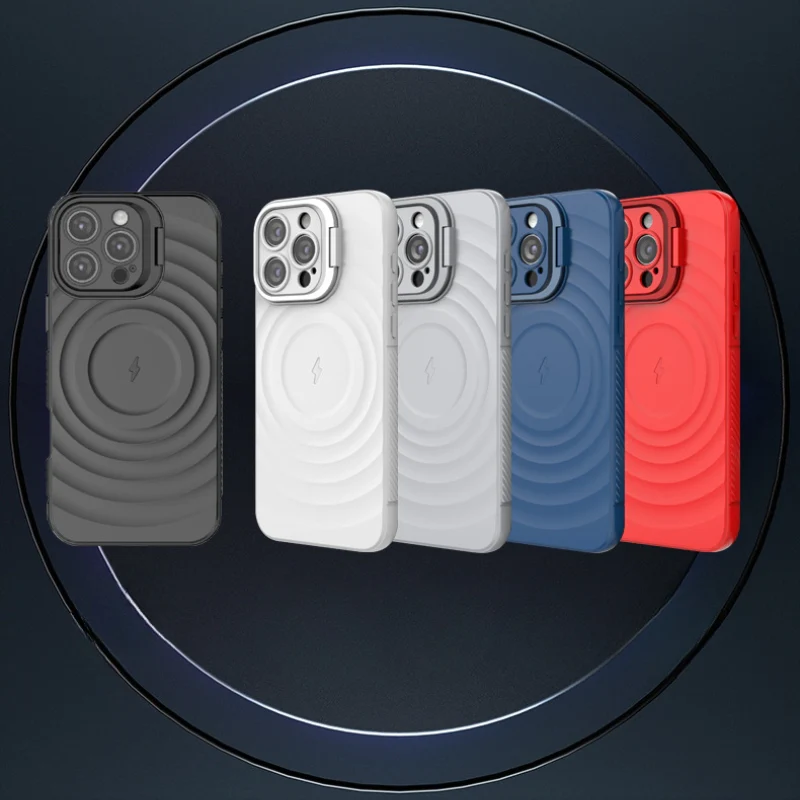 iPhone 15/Plus/Pro/Pro Max MagSafe TPU Case with Camera Stand, Shockproof & Anti-Fingerprint Design