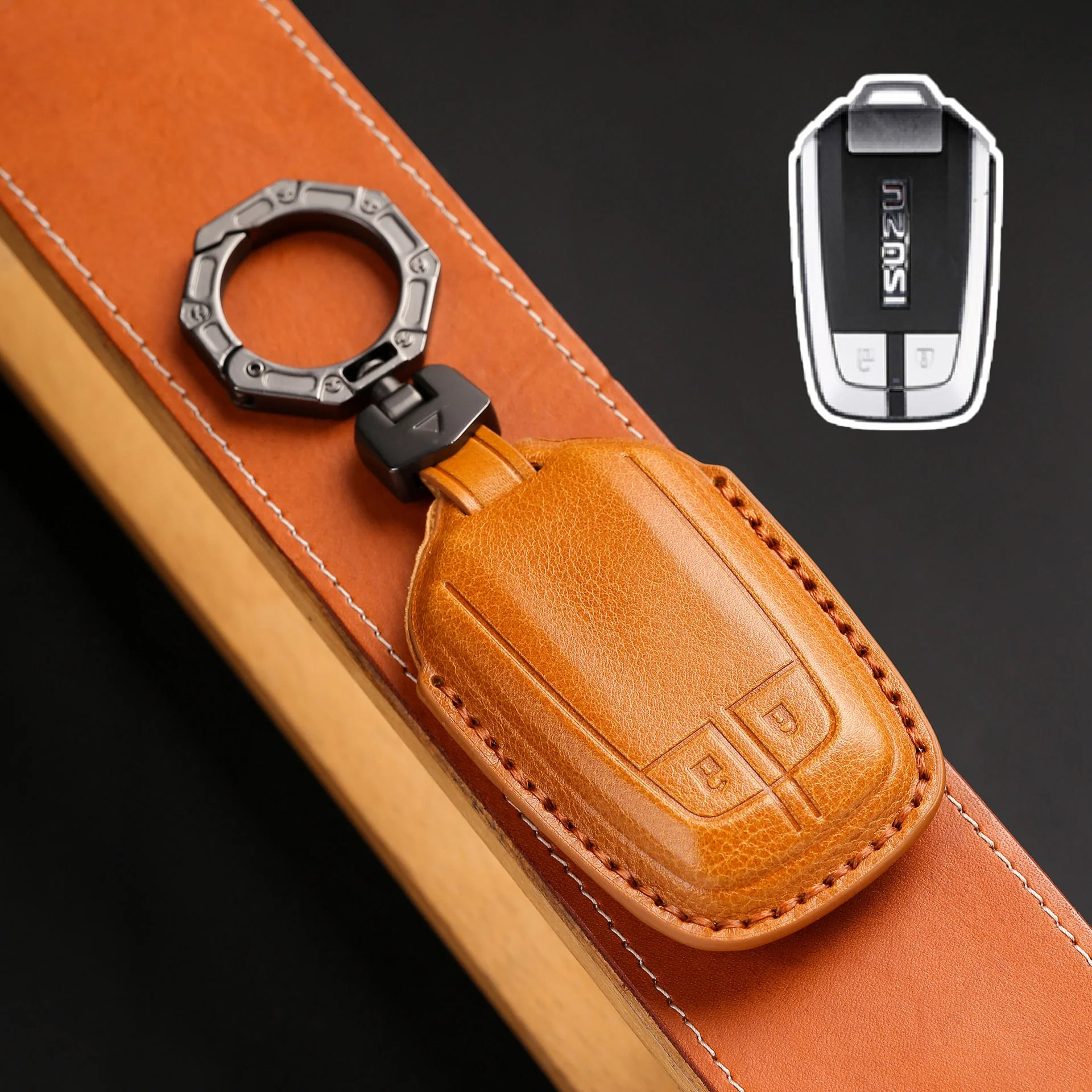 Isuzu Handcrafted Genuine Leather Car Key Fob Case Cover For D-MAX, MU‑X - Image 3