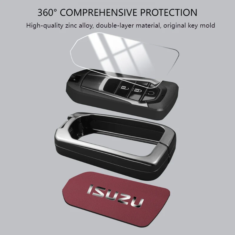 Isuzu Zinc Alloy PU Leather Car Key Fob Case Cover For D-MAX, MUX - Image 5