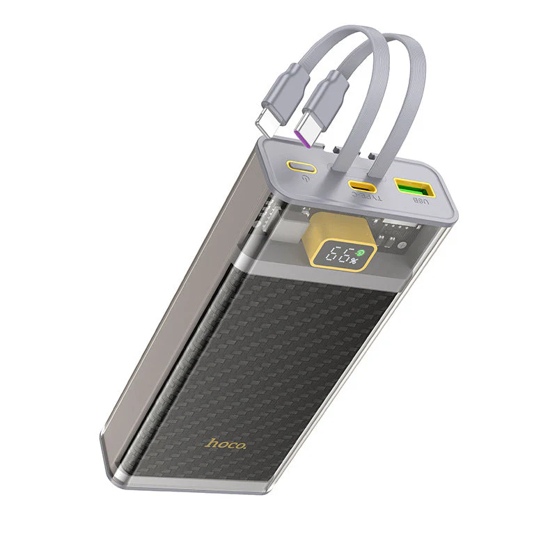 [J104A][Built-in Cable][20000mAh] HOCO Transparent Explorer PD 22.5W QC 3.0 Fast Charging Power Bank - Image 4