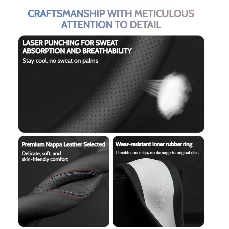 Maserati Premium Nappa Leather Breathable Ultra-Thin Non-Slip Steering Wheel Cover For Quattroporte, Ghibli, Levante - Image 3