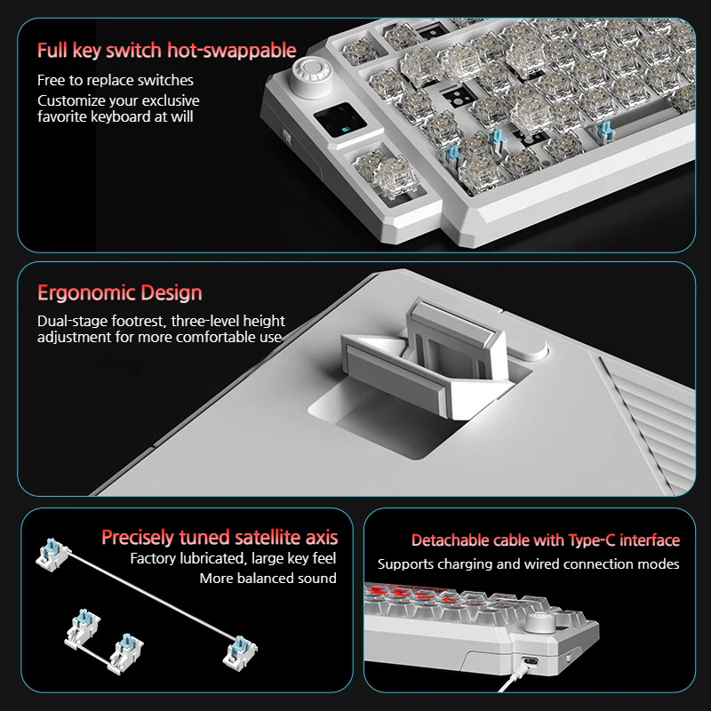 LANGTU T75 Tri-Mode Wireless Frosted Mechanical Gaming Keyboard & Bluetooth/2.4GHz/USB-C - Image 8