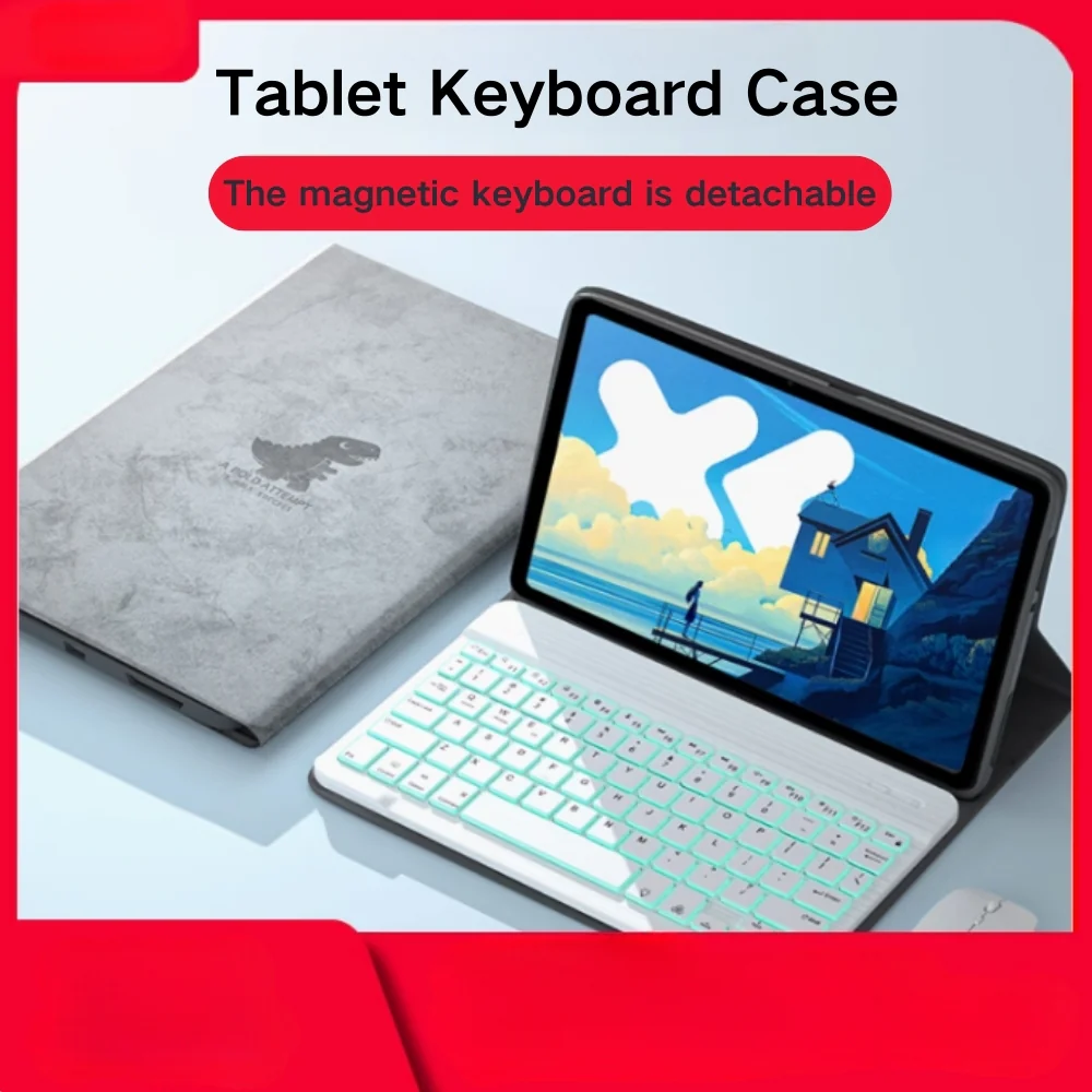 Lenovo Tab P12 12.7" 2023 (TB370/TB371) - Cartoon Logo Detachable Magnetic Keyboard Case With Backlight and Mouse - Image 8