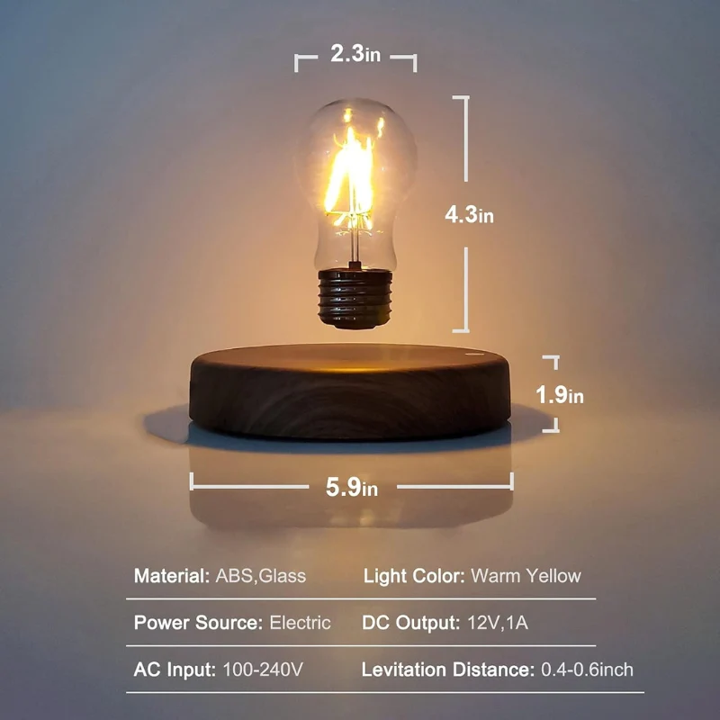Levitating Bulb Lamp Magnetic Floating LED Light Desk Lamp Table lamp Night Light, 360 Degree Automatic Rotating Light for Unique Gifts Gaming Room Home Office Decor - Image 2