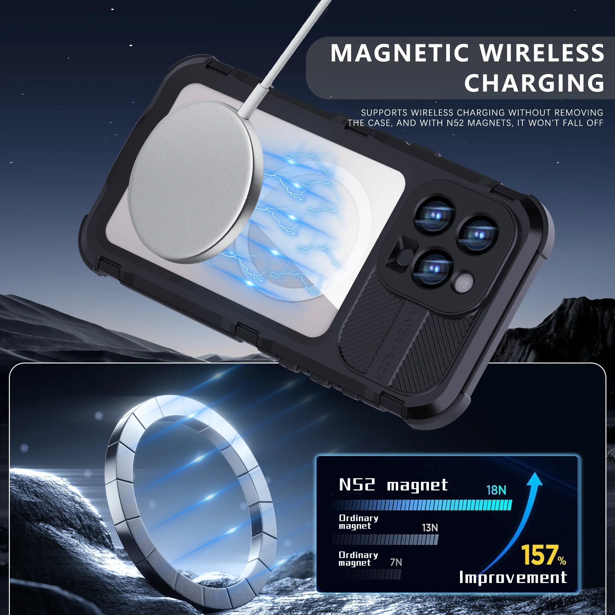 [M Series][Magsafe Compatible] Apple iPhone 15 / 15 Plus / 15 Pro / 15 Pro Max - Redpepper Metal Heavy Duty Waterproof Magnetic Silicone Phone Case With Lanyard - Image 11