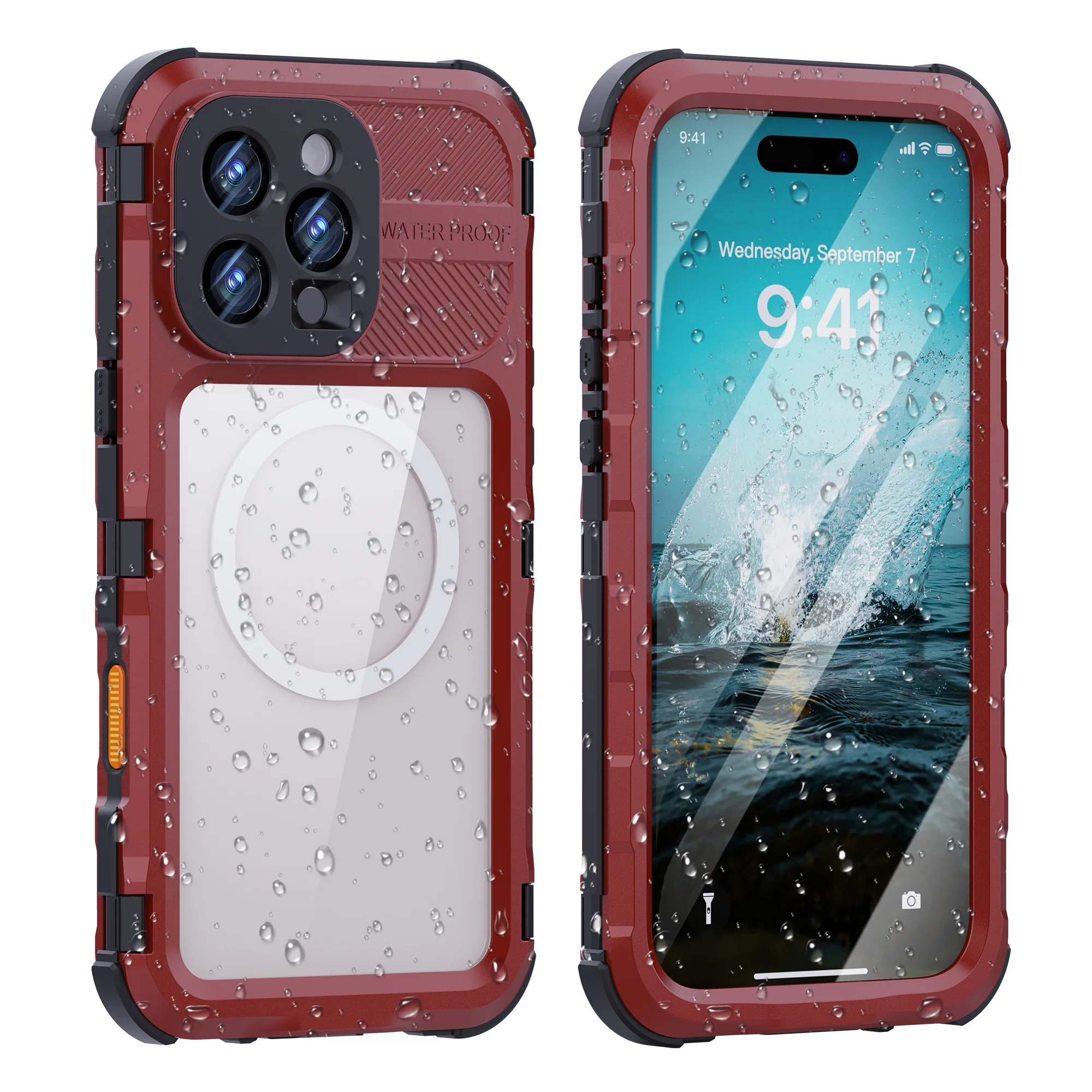 [M Series][Magsafe Compatible] Apple iPhone 15 / 15 Plus / 15 Pro / 15 Pro Max - Redpepper Metal Heavy Duty Waterproof Magnetic Silicone Phone Case With Lanyard - Image 6
