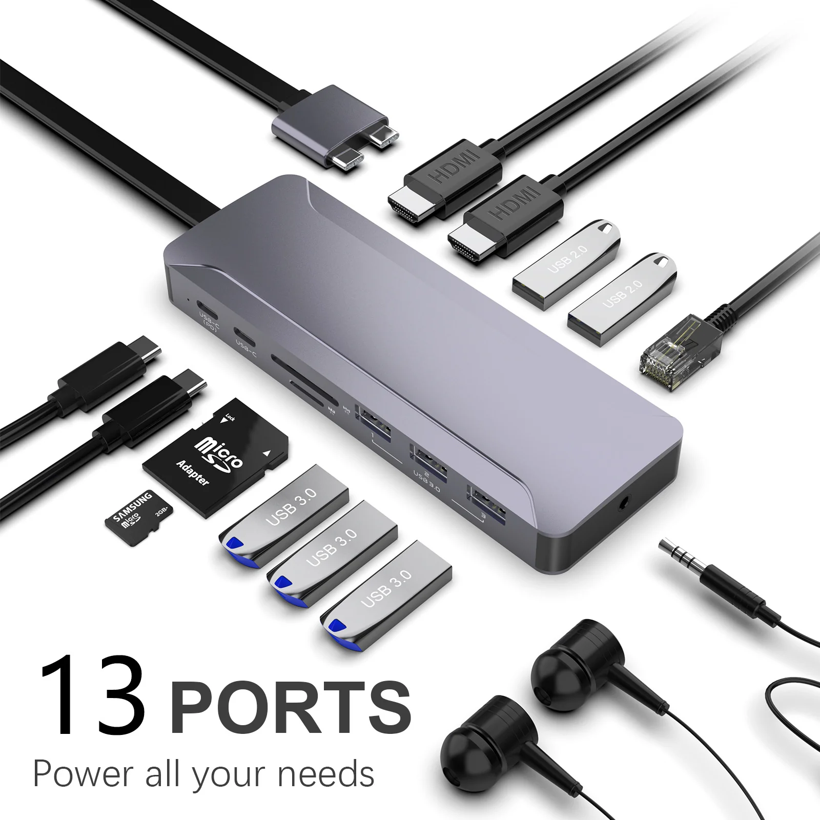 MacBook 13-In-1 Aluminum Hub Dual USB-C Docking Station - Image 2