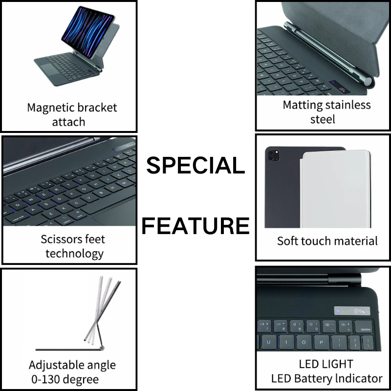 [Magic Keyboard] Apple iPad 10.9/11'' 10/11th Gen (2022/2025) - Precision Multi-Touch Trackpad Magnetic Smart Wireless Keyboard Case With Backlit Keys - Image 13