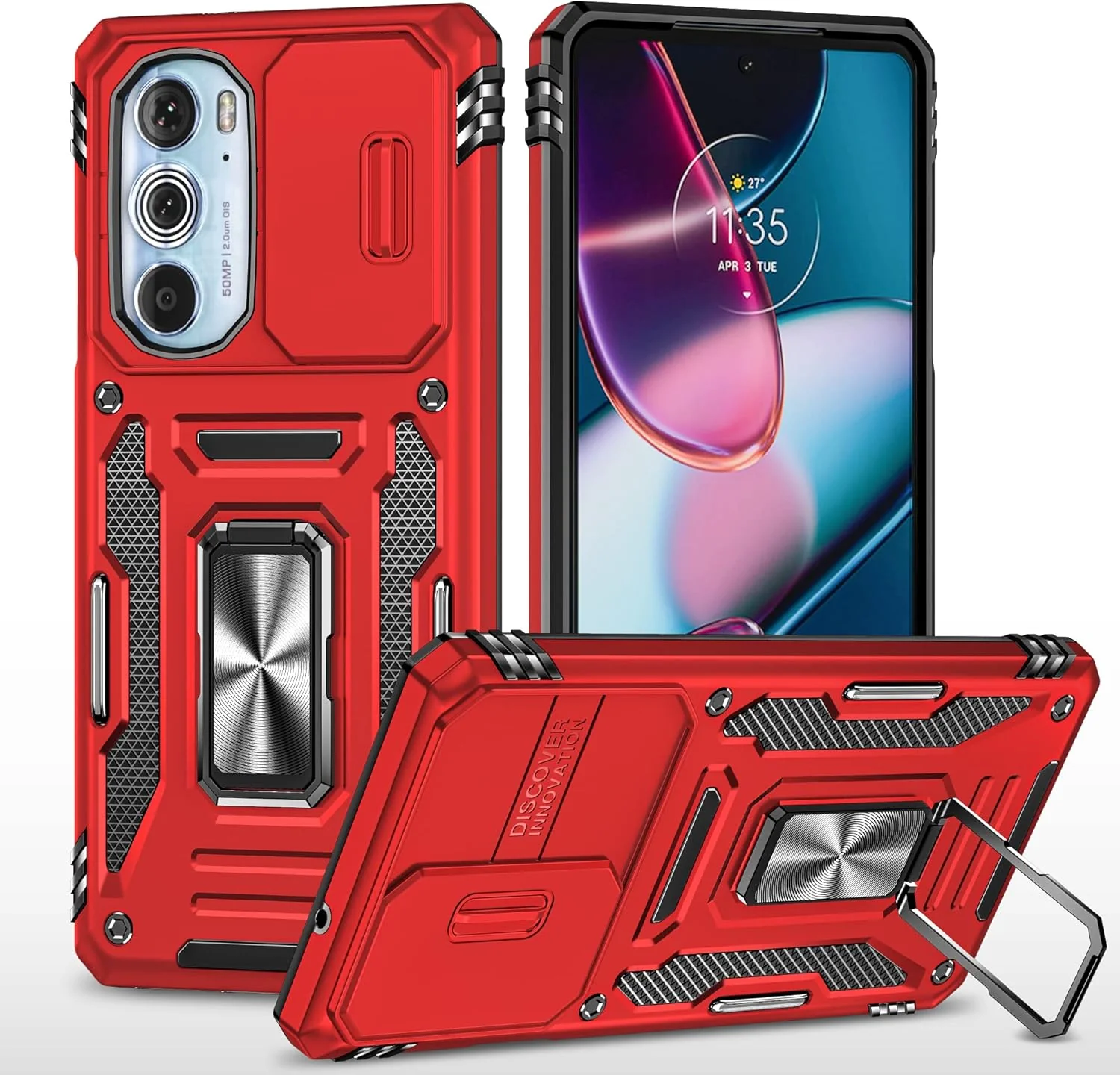 [Magnetic Ring Kickstand][Camera Cover] Motorola Moto Edge 30 Pro/Edge Plus 2022 - Shield Shockproof Rugged Heavy Duty Case With 2PC 9H Glass Screen Protector - Image 10