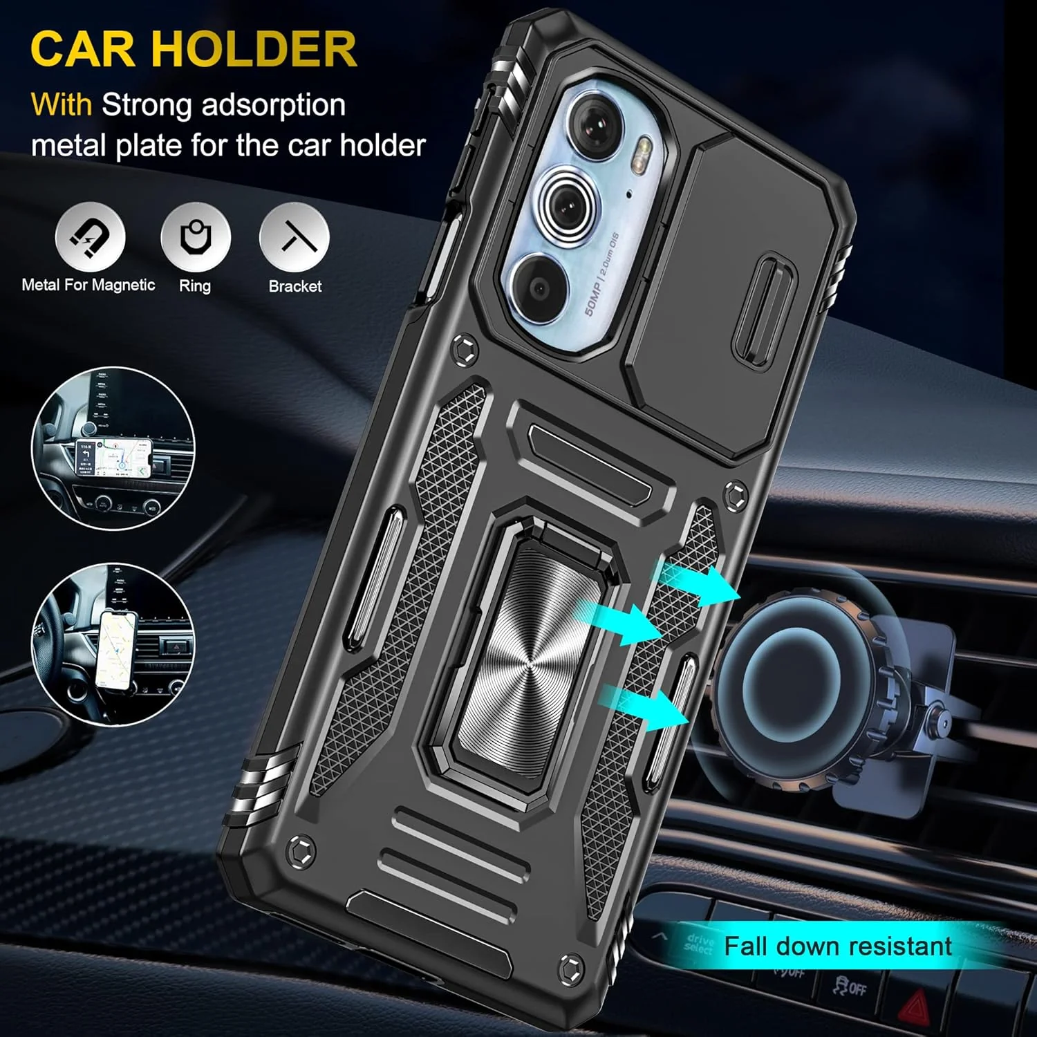 [Magnetic Ring Kickstand][Camera Cover] Motorola Moto Edge 30 Pro/Edge Plus 2022 - Shield Shockproof Rugged Heavy Duty Case With 2PC 9H Glass Screen Protector - Image 2
