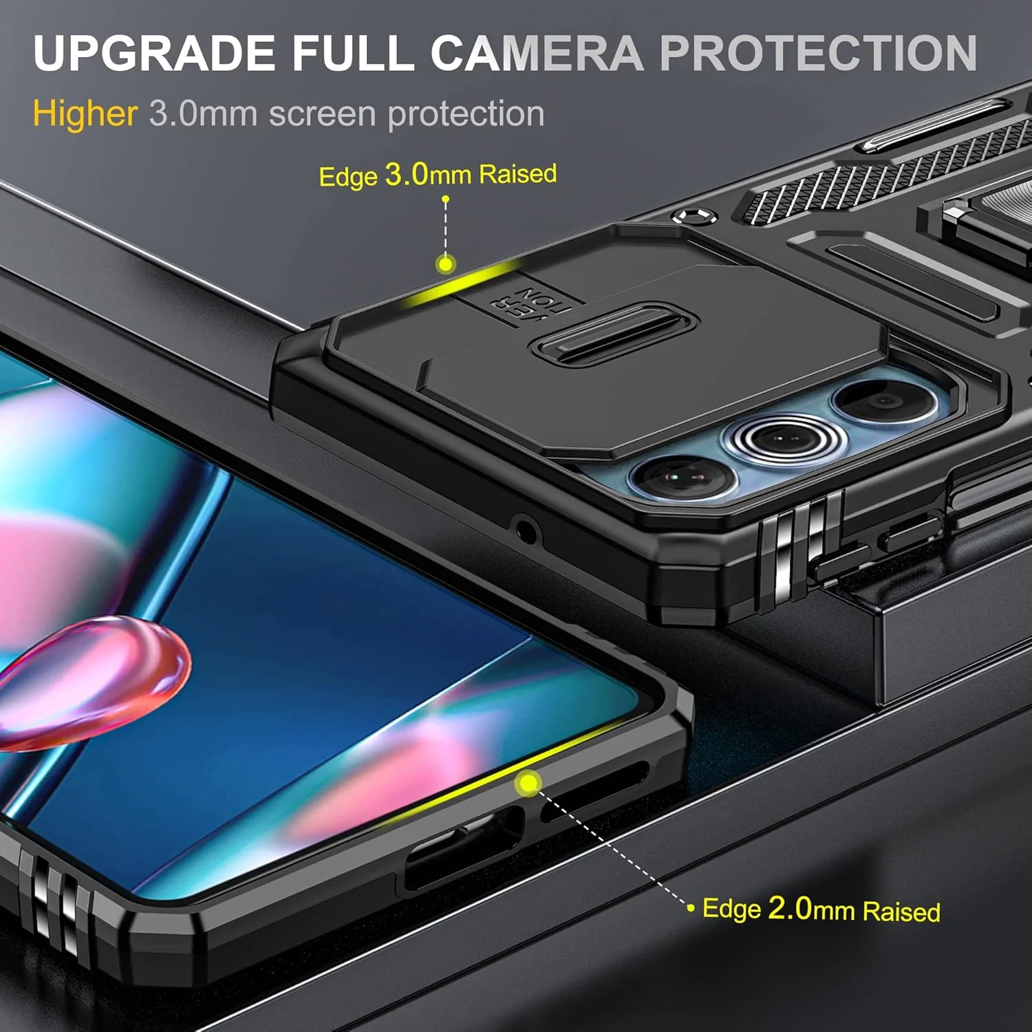 [Magnetic Ring Kickstand][Camera Cover] Motorola Moto Edge 30 Pro/Edge Plus 2022 - Shield Shockproof Rugged Heavy Duty Case With 2PC 9H Glass Screen Protector - Image 4