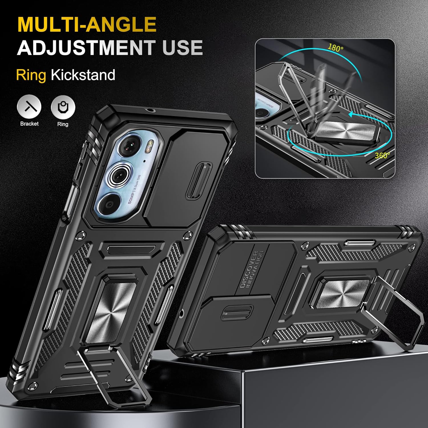 [Magnetic Ring Kickstand][Camera Cover] Motorola Moto Edge 30 Pro/Edge Plus 2022 - Shield Shockproof Rugged Heavy Duty Case With 2PC 9H Glass Screen Protector - Image 7