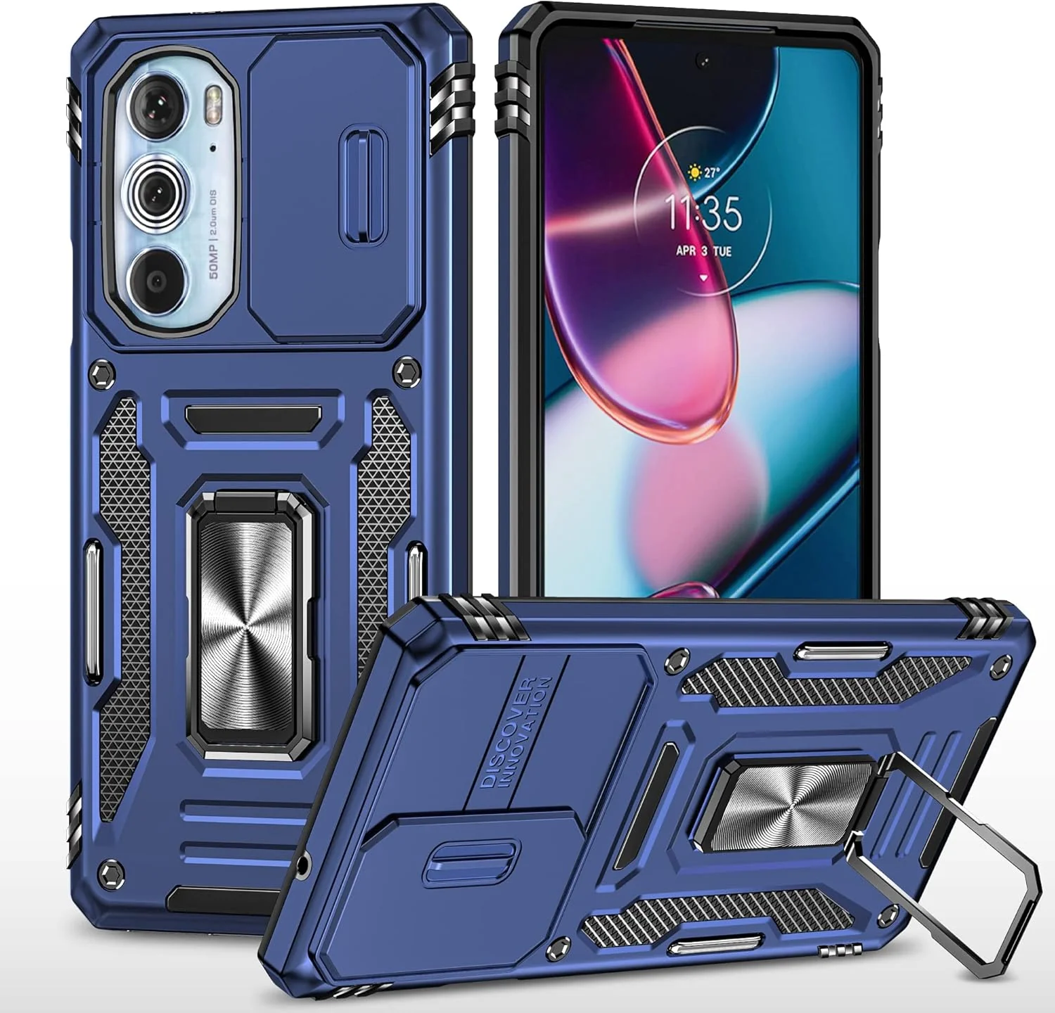 [Magnetic Ring Kickstand][Camera Cover] Motorola Moto Edge 30 Pro/Edge Plus 2022 - Shield Shockproof Rugged Heavy Duty Case With 2PC 9H Glass Screen Protector - Image 9