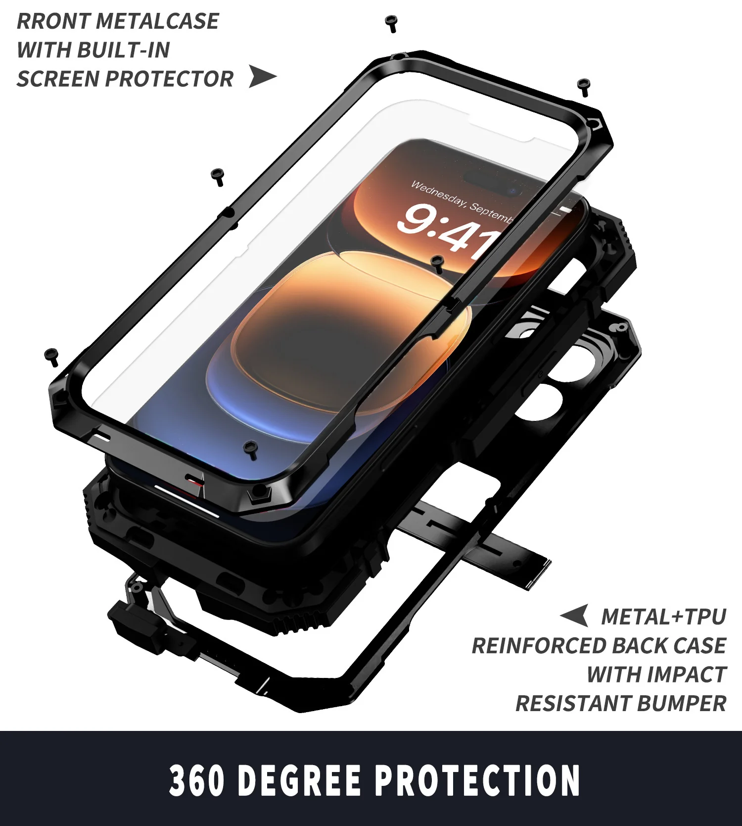 [Magsafe Compatible] Apple iPhone 15/Plus/Pro/Max - Metal Full Coverage Waterproof Heavy Duty Series Case With Stand - Image 12