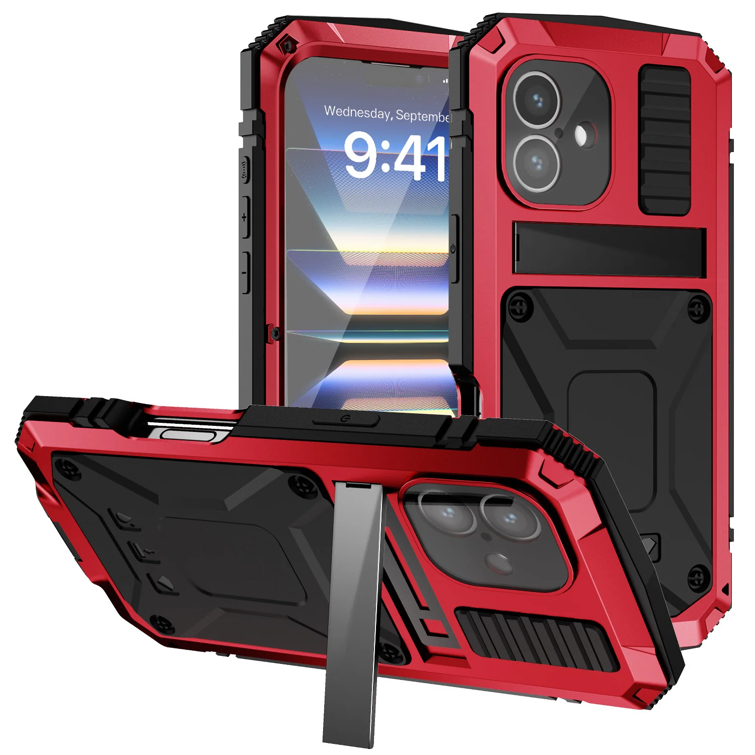 [Magsafe Compatible] Apple iPhone 15/Plus/Pro/Max - Metal Full Coverage Waterproof Heavy Duty Series Case With Stand - Image 3