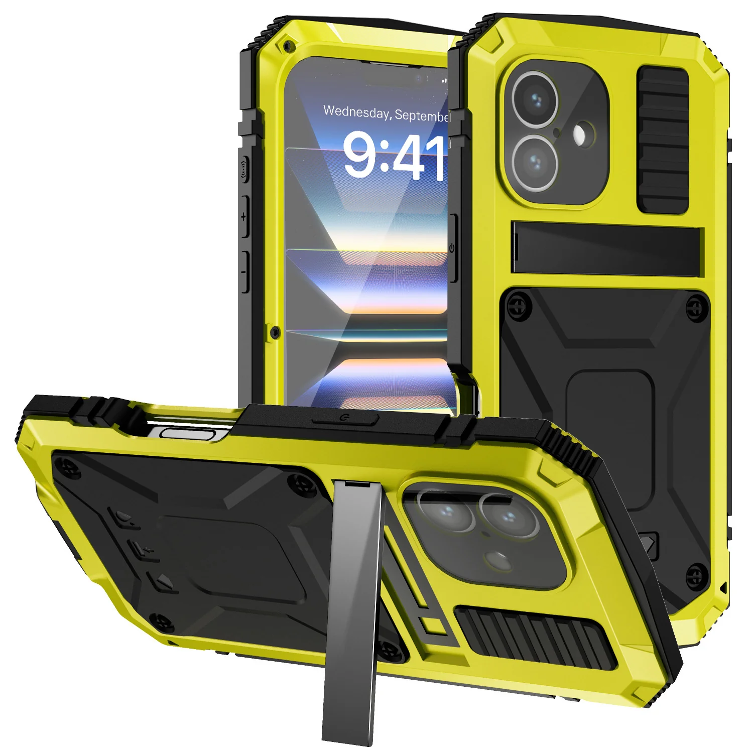 [Magsafe Compatible] Apple iPhone 15/Plus/Pro/Max - Metal Full Coverage Waterproof Heavy Duty Series Case With Stand - Image 4