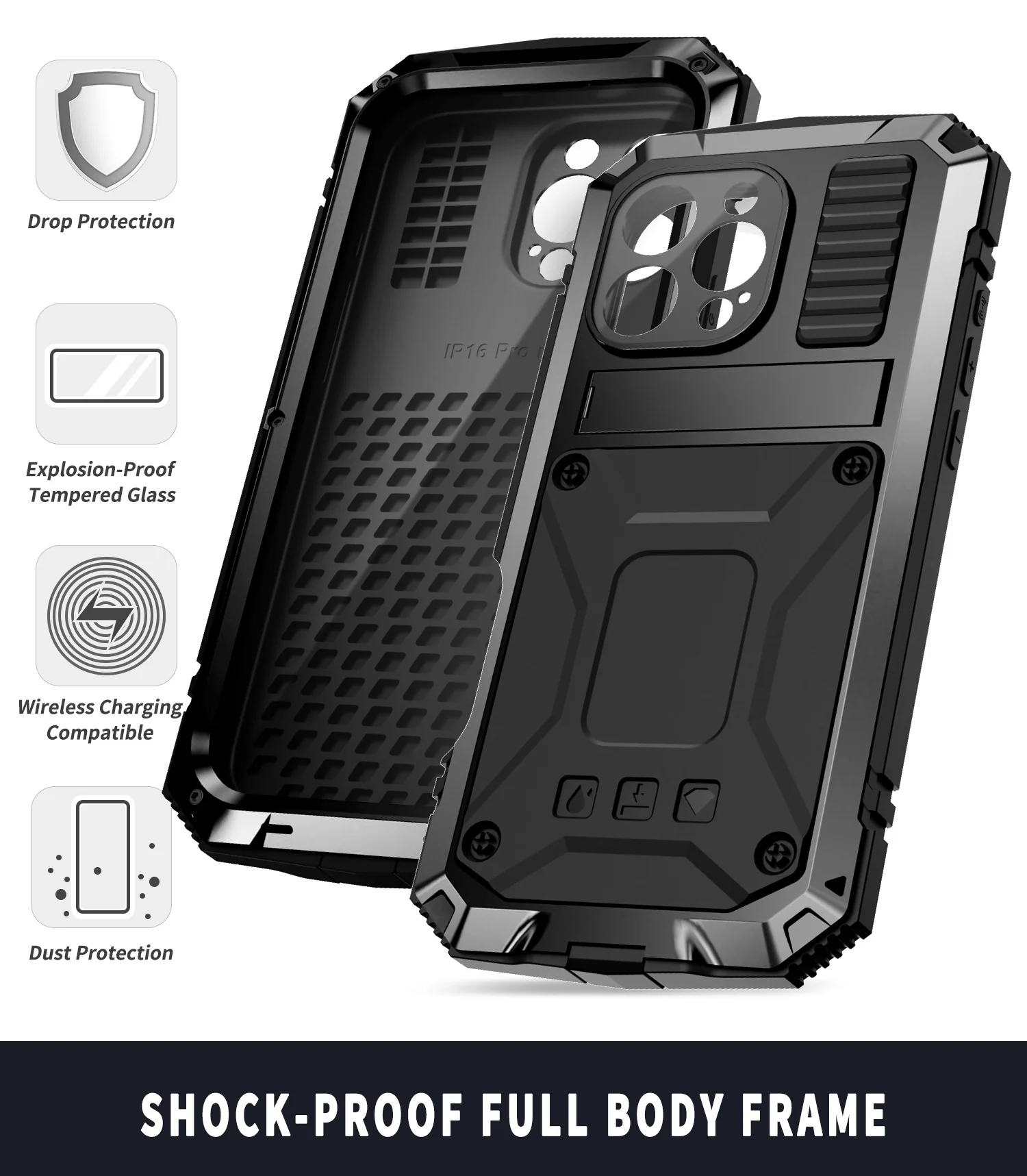 [Magsafe Compatible] Apple iPhone 15/Plus/Pro/Max - Metal Full Coverage Waterproof Heavy Duty Series Case With Stand - Image 8