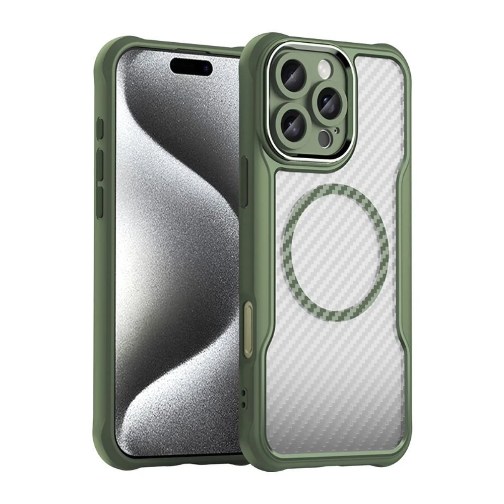 [Magsafe Compatible] Apple iPhone 16/Plus/Pro/Max/e - Carbon Fiber Texture MagSafe Translucent Phone Case - Image 4