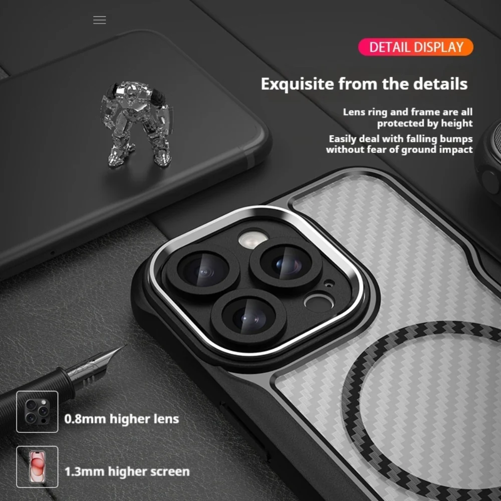 [Magsafe Compatible] Apple iPhone 16/Plus/Pro/Max/e - Carbon Fiber Texture MagSafe Translucent Phone Case - Image 7