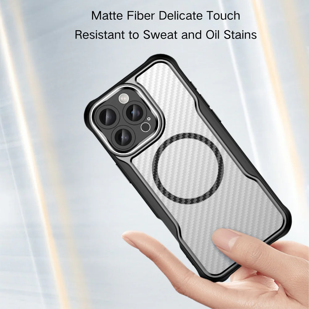 [Magsafe Compatible] Apple iPhone 16/Plus/Pro/Max/e - Carbon Fiber Texture MagSafe Translucent Phone Case - Image 9
