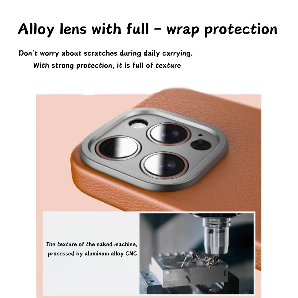 [Magsafe Compatible] Apple iPhone 16/Pro/Max - Alloy Lens Cover Shockproof Scratch Resistant Genuine Leather Series Case - Image 3