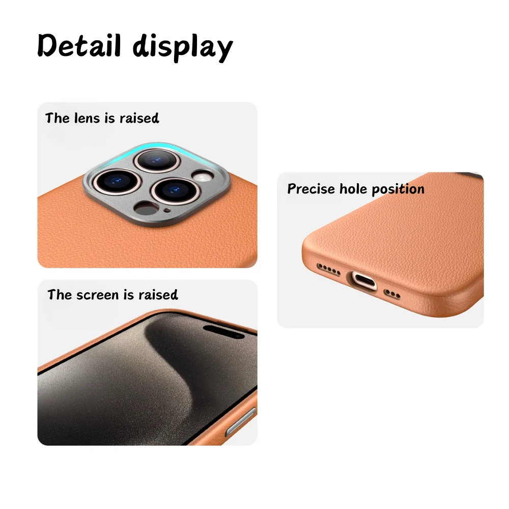 [Magsafe Compatible] Apple iPhone 16/Pro/Max - Alloy Lens Cover Shockproof Scratch Resistant Genuine Leather Series Case - Image 5