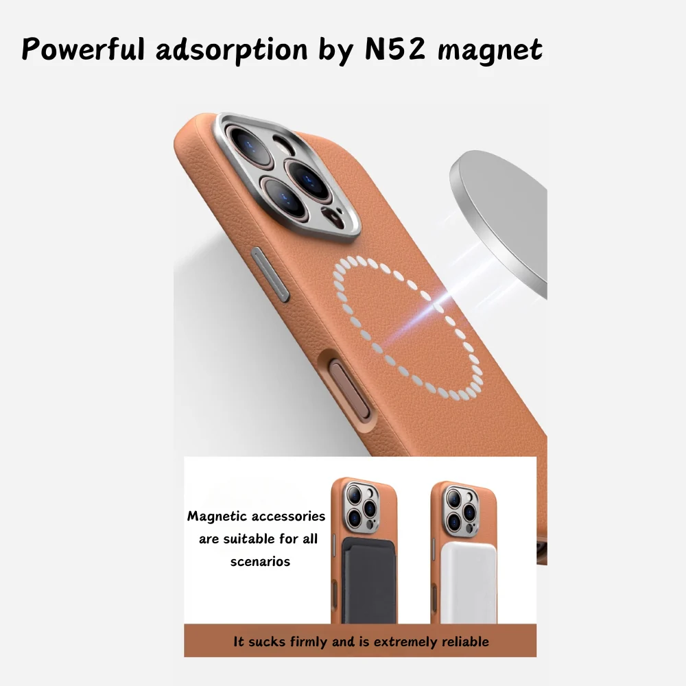 [Magsafe Compatible] Apple iPhone 16/Pro/Max - Alloy Lens Cover Shockproof Scratch Resistant Genuine Leather Series Case - Image 7