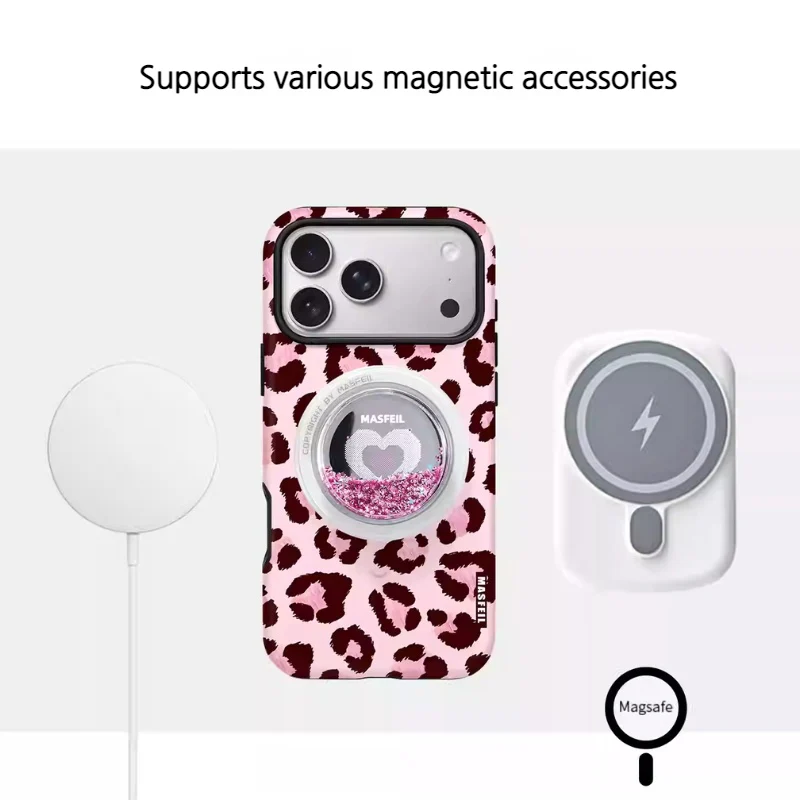 [Magsafe Compatible] Apple iPhone 17/Air/Pro/Max - Minimalist Leopard Print Shockproof Stand Case - Image 3