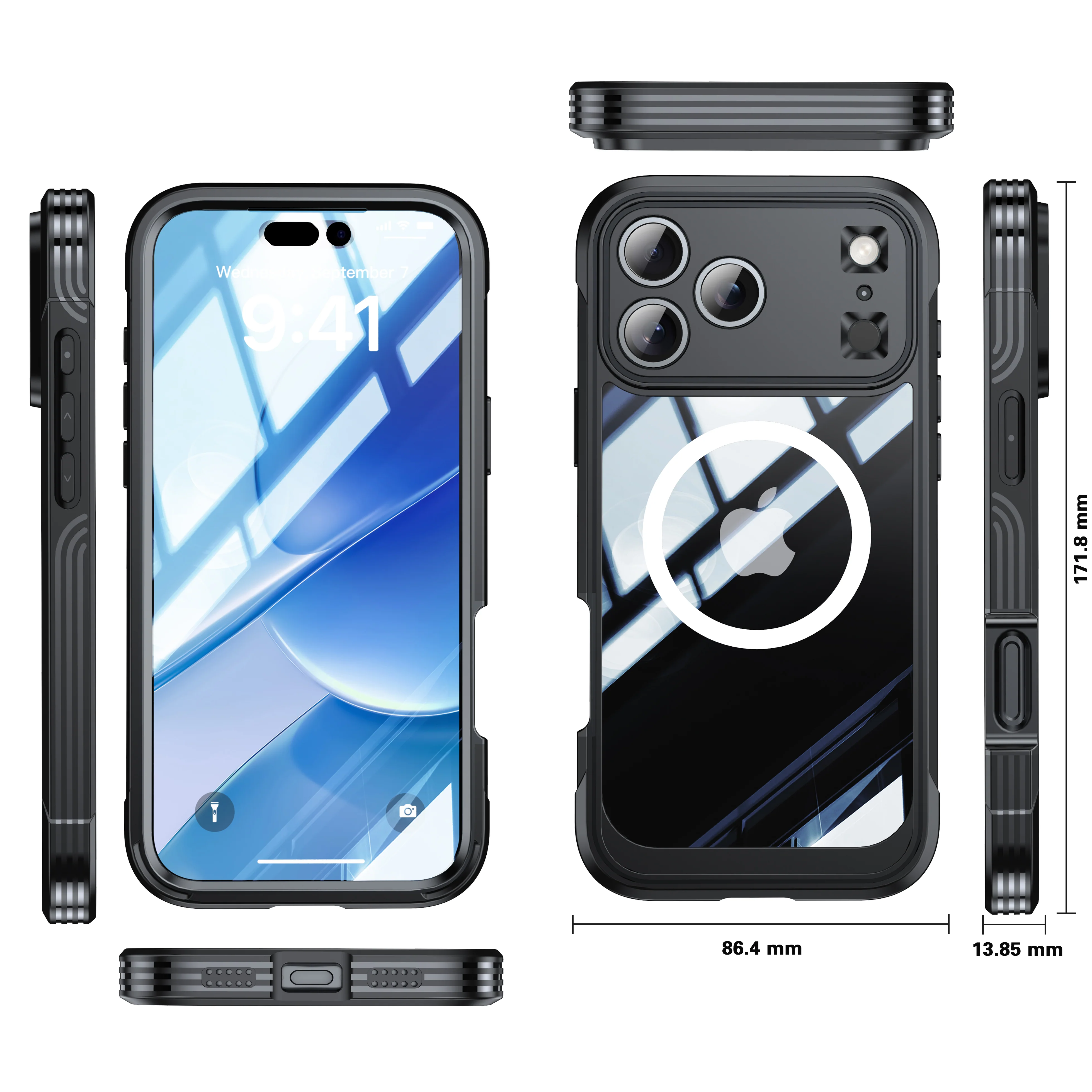 [Magsafe Compatible][Built-in Glass Screen Protector] Apple iPhone 17/Air/Pro/Pro Max - Transparent Full Covered Shockproof Lifeproof Series Case - Image 9