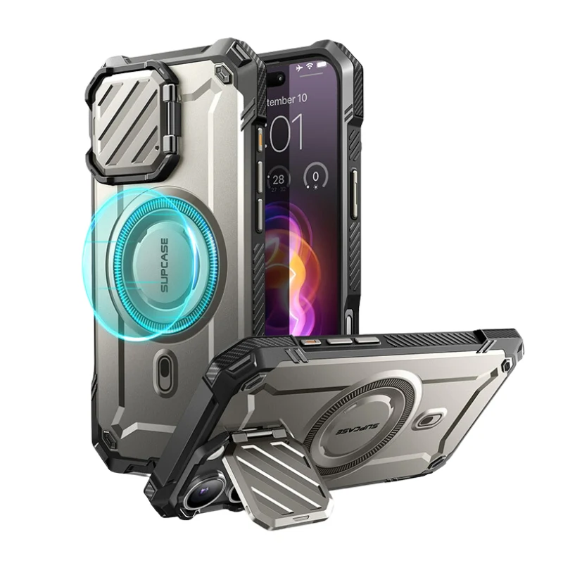 [Magsafe Compatible][Built-in Stand] Apple iPhone 15 / Pro / Pro Max Zinc alloy camera cover with protective doily to guard lenses Shockproof Heavy Duty Case - Image 17