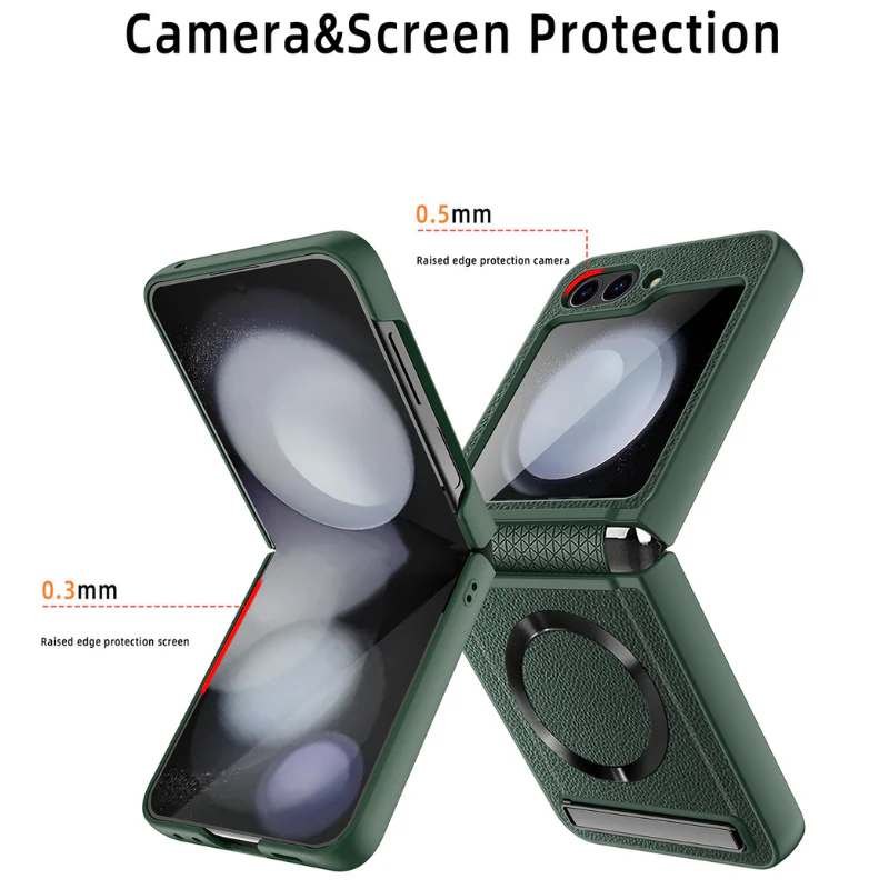 [Magsafe Compatible][Built-in Stand] Samsung Galaxy Z Flip 4 SM-F721 Wireless Charging Leather Full-cover Shockproof Essentials Series Case - Image 10