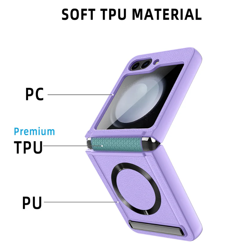 [Magsafe Compatible][Built-in Stand] Samsung Galaxy Z Flip 4 SM-F721 Wireless Charging Leather Full-cover Shockproof Essentials Series Case - Image 12