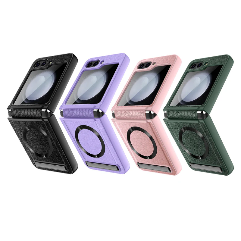 [Magsafe Compatible][Built-in Stand] Samsung Galaxy Z Flip 4 SM-F721 Wireless Charging Leather Full-cover Shockproof Essentials Series Case - Image 13