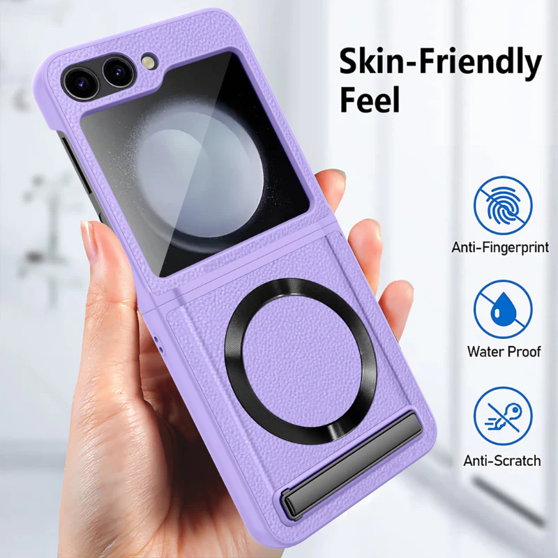 [Magsafe Compatible][Built-in Stand] Samsung Galaxy Z Flip 4 SM-F721 Wireless Charging Leather Full-cover Shockproof Essentials Series Case - Image 3