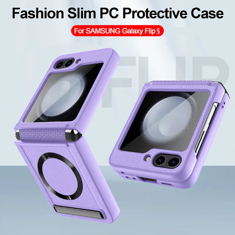 [Magsafe Compatible][Built-in Stand] Samsung Galaxy Z Flip 4 SM-F721 Wireless Charging Leather Full-cover Shockproof Essentials Series Case - Image 5