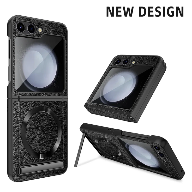 [Magsafe Compatible][Built-in Stand] Samsung Galaxy Z Flip 4 SM-F721 Wireless Charging Leather Full-cover Shockproof Essentials Series Case - Image 8