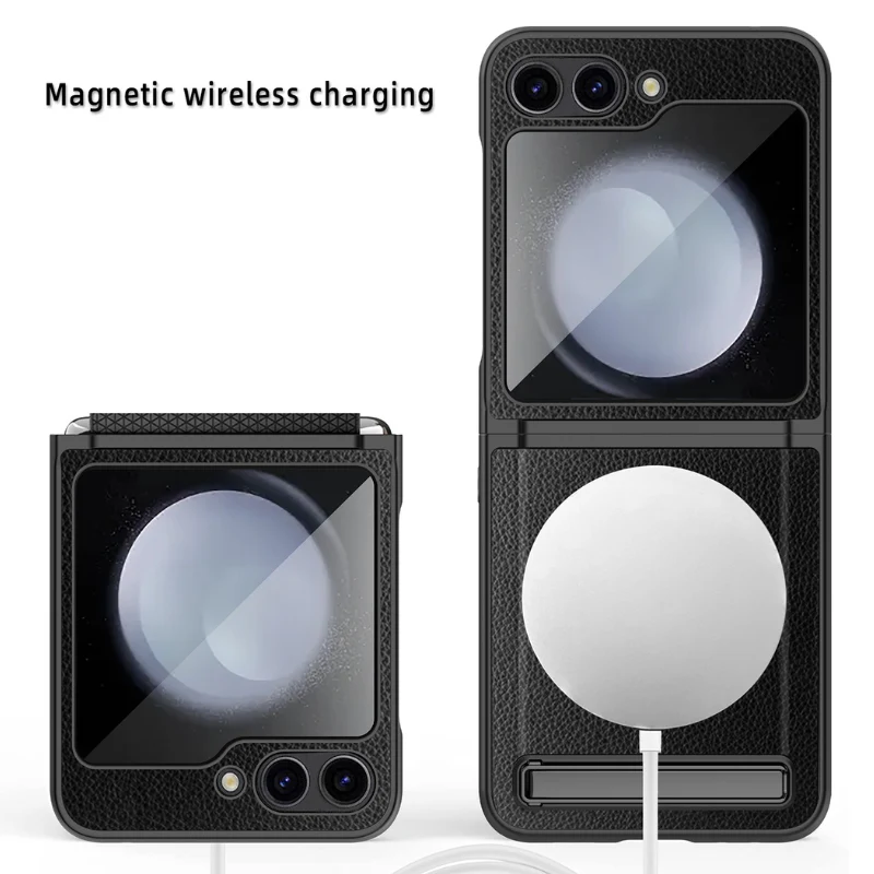 [Magsafe Compatible][Built-in Stand] Samsung Galaxy Z Flip 4 SM-F721 Wireless Charging Leather Full-cover Shockproof Essentials Series Case - Image 9