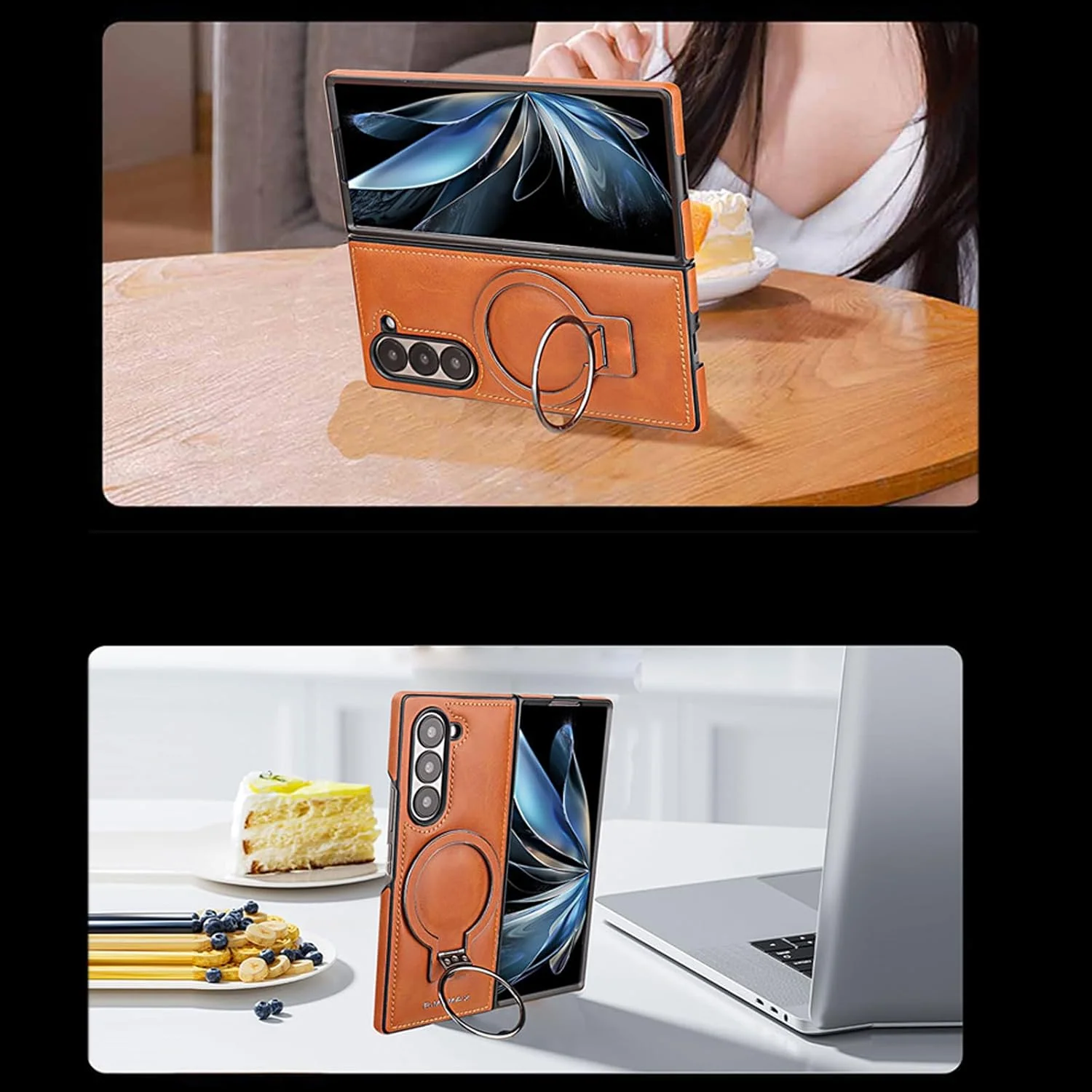 [Magsafe Compatible][Built-in Stand] Samsung Galaxy Z Fold7 - Business Casual Luxury Leather Stand Series Case - Image 9