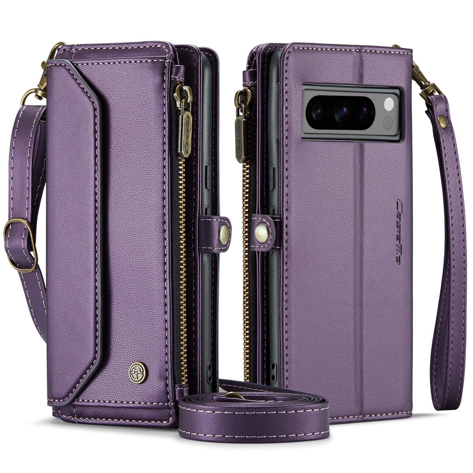 [Magsafe Compatible] Google Pixel 10a - Zipper Style Crossbody PU Leather Wallet Series Stand Case With Lanyard - Image 2