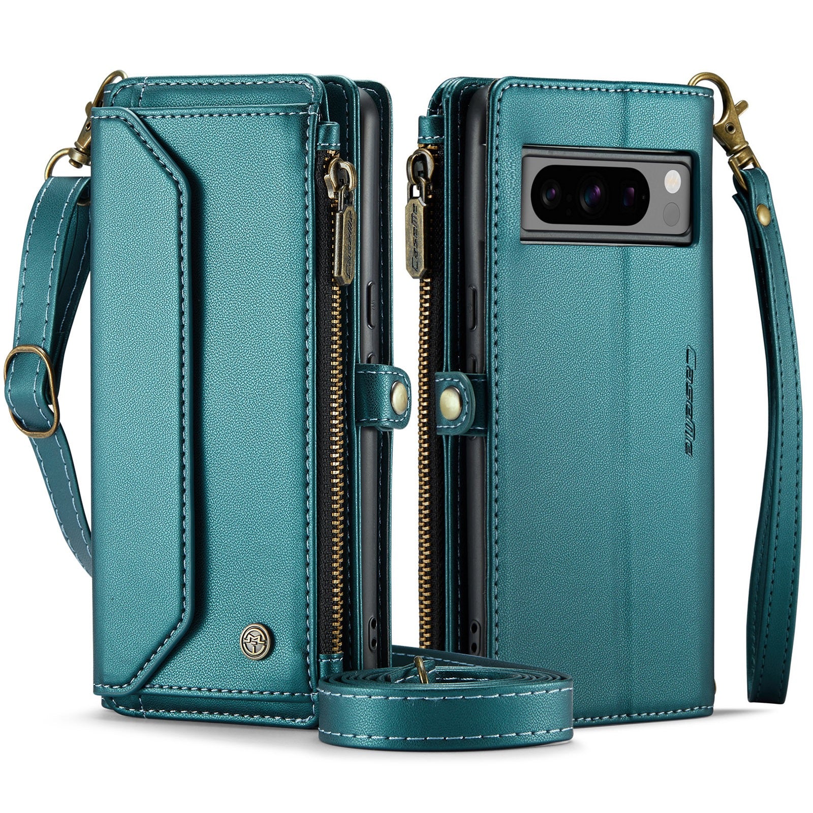 [Magsafe Compatible] Google Pixel 10a - Zipper Style Crossbody PU Leather Wallet Series Stand Case With Lanyard - Image 3