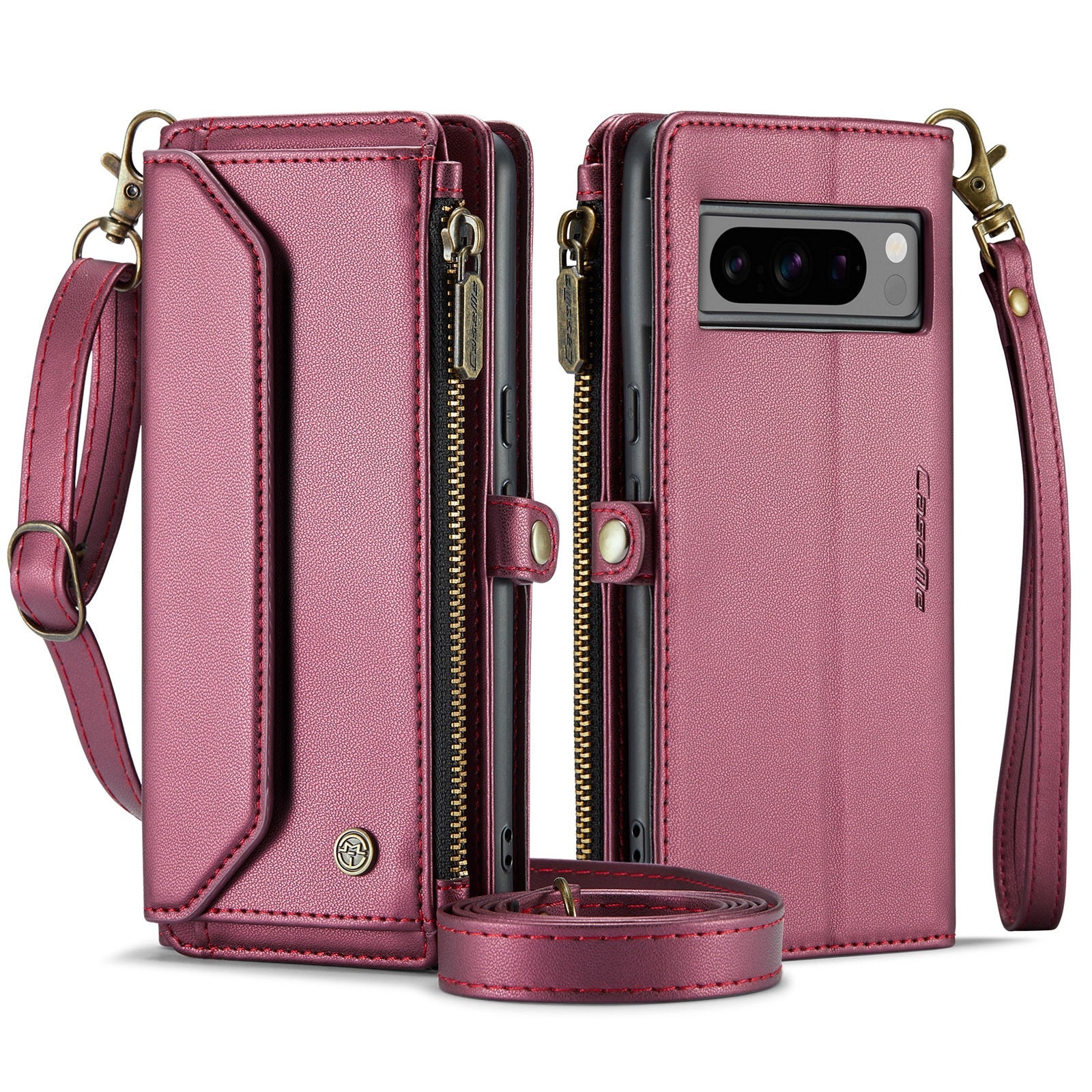 [Magsafe Compatible] Google Pixel 10a - Zipper Style Crossbody PU Leather Wallet Series Stand Case With Lanyard - Image 4