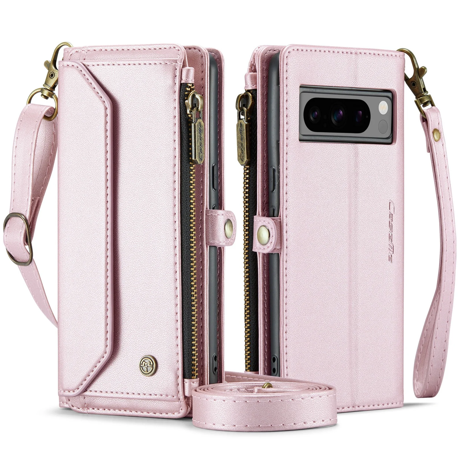 [Magsafe Compatible] Google Pixel 10a - Zipper Style Crossbody PU Leather Wallet Series Stand Case With Lanyard - Image 5