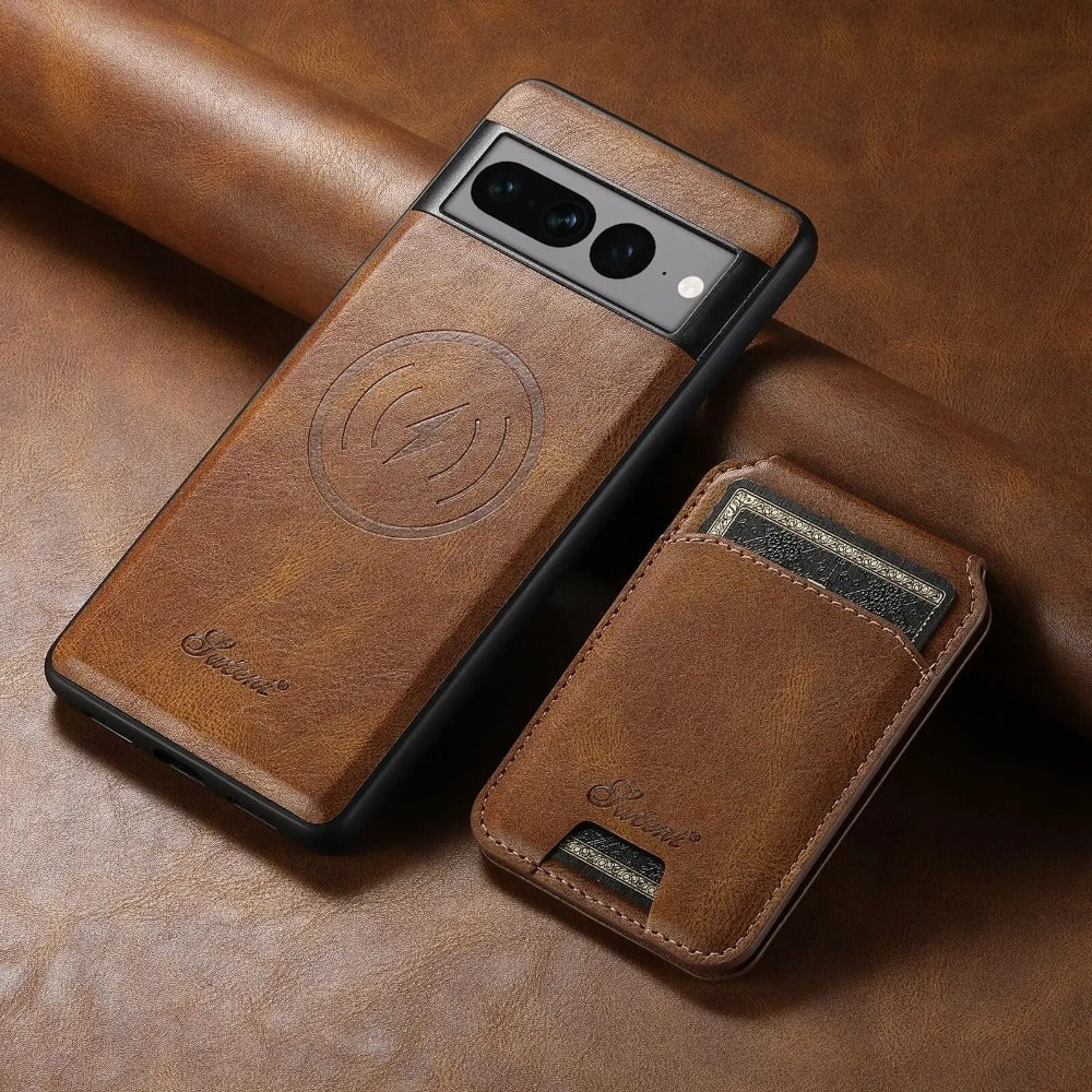 [Magsafe Compatible] Google Pixel 7/Pro/A - Premium Leather Magnetic Wallet Stand Protection Case - Image 11