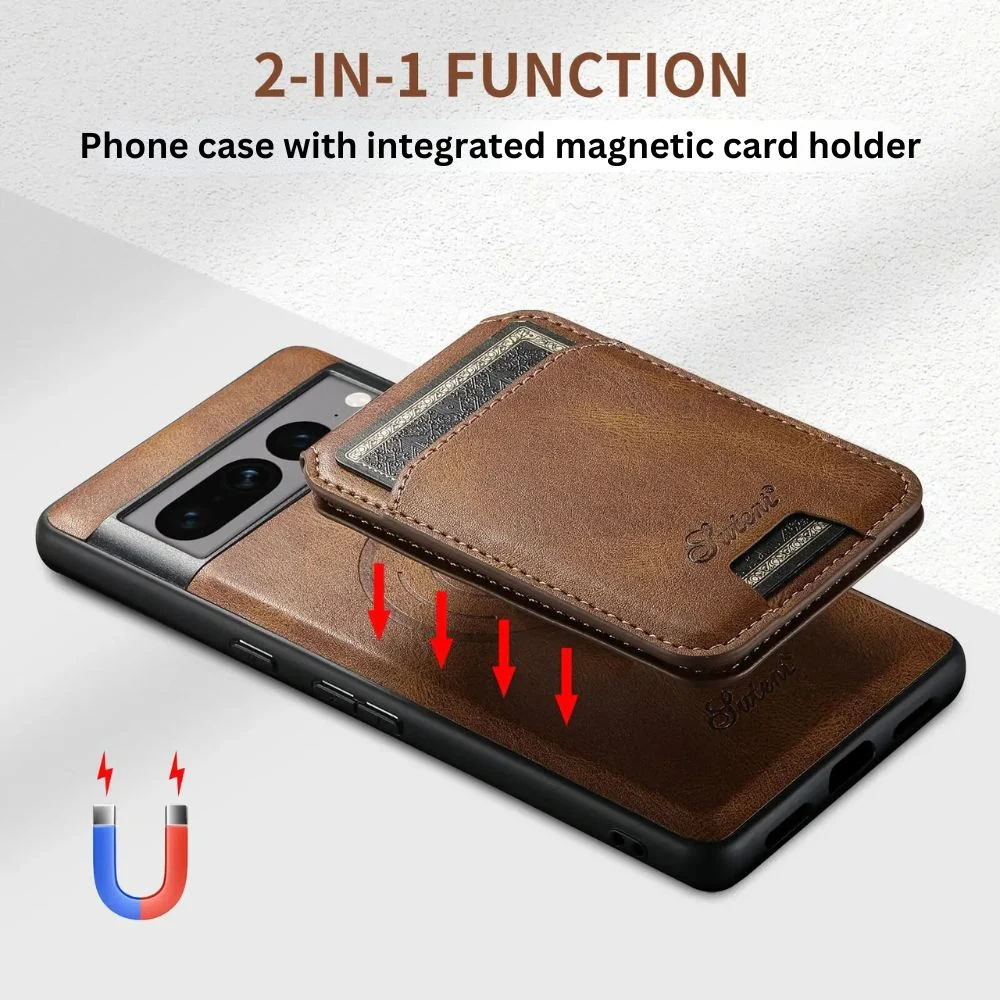 [Magsafe Compatible] Google Pixel 7/Pro/A - Premium Leather Magnetic Wallet Stand Protection Case - Image 9