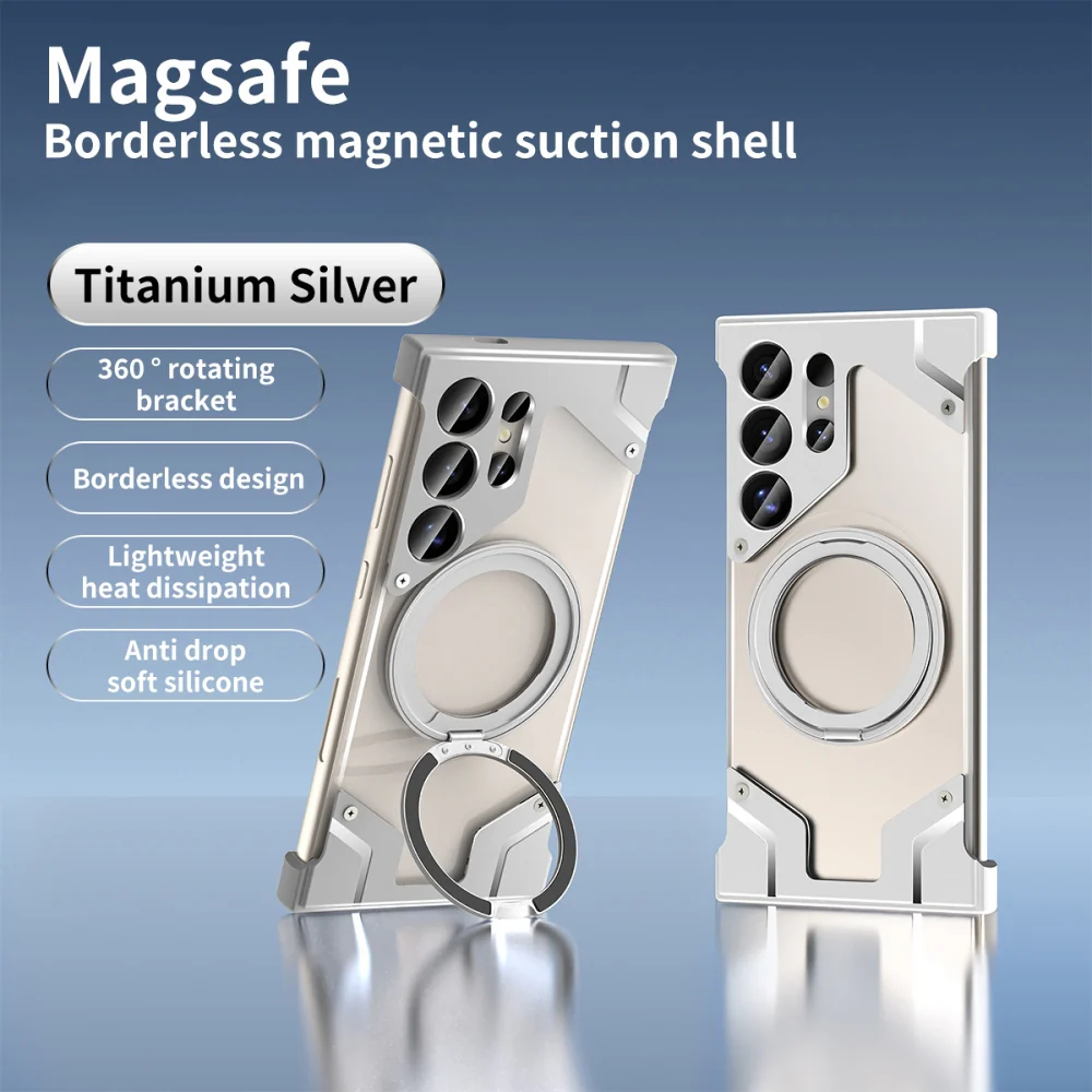 [Magsafe Compatible] Samsung Galaxy S24 Ultra 5G - (SM-S928) - Aluminum Alloy Anti-fall Frameless Magnetic Rotating Stand Case - Image 16