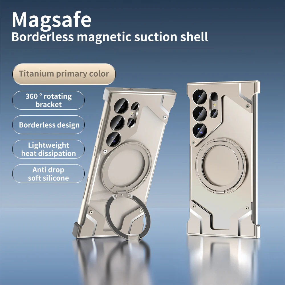 [Magsafe Compatible] Samsung Galaxy S24 Ultra 5G - (SM-S928) - Aluminum Alloy Anti-fall Frameless Magnetic Rotating Stand Case - Image 17