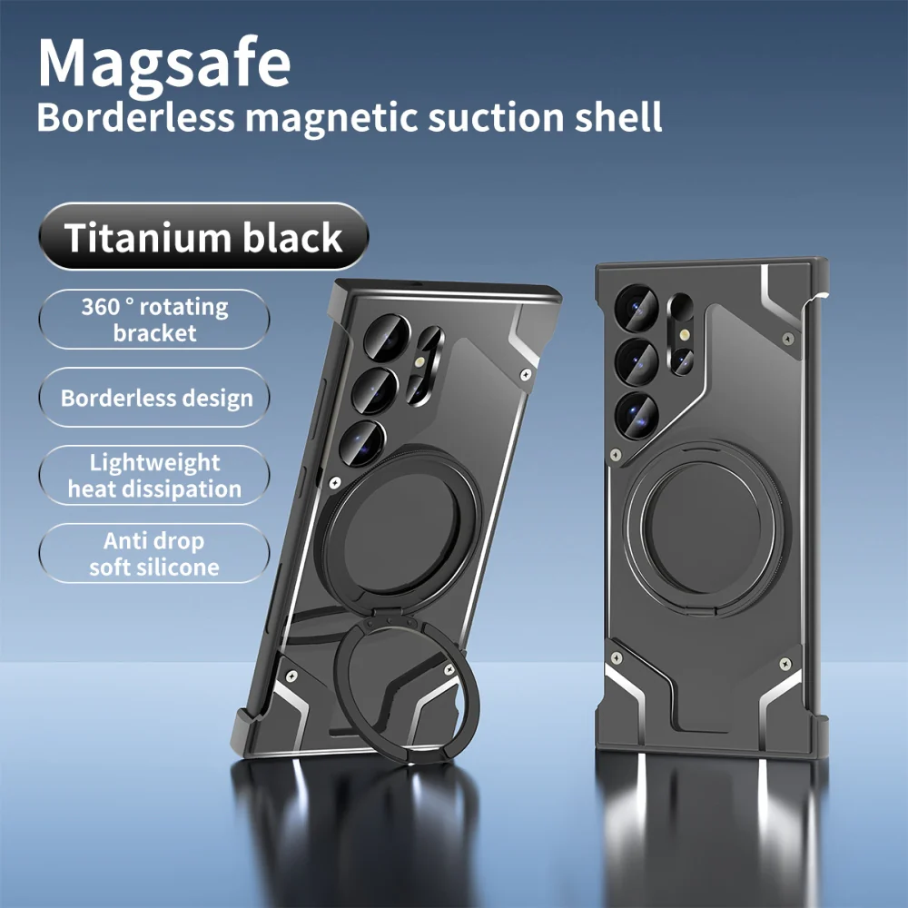 [Magsafe Compatible] Samsung Galaxy S24 Ultra 5G - (SM-S928) - Aluminum Alloy Anti-fall Frameless Magnetic Rotating Stand Case - Image 15