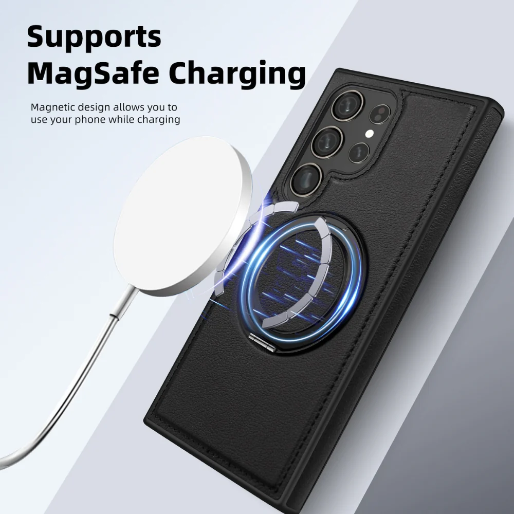 [Magsafe Compatible] Samsung Galaxy S25/Plus/Ultra - Business PU Leather 360 - Degree Rotatable Stand Case - Image 11